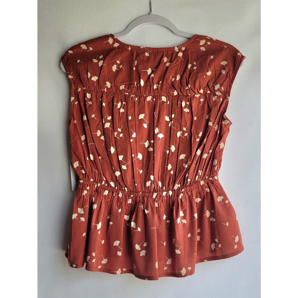 NWT Time and Tru Spade Neck Blouse Women's XS Rusty Bronze Ginkgo Leaf Pattern - Picture 7 of 13